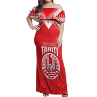 Custom Tahiti Football Off Shoulder Maxi Dress Coat Of Arms Polynesian Tribal Pattern LT05 Women Red - Polynesian Pride