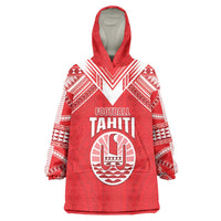 Custom Tahiti Football Wearable Blanket Hoodie Coat Of Arms Polynesian Tribal Pattern LT05 One Size Red - Polynesian Pride