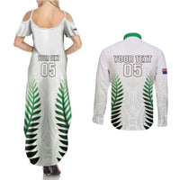 Custom New Zealand Fern Football Couples Matching Summer Maxi Dress and Long Sleeve Button Shirt Simple Style LT05 - Polynesian Pride