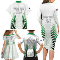 Custom New Zealand Fern Football Family Matching Long Sleeve Bodycon Dress and Hawaiian Shirt Simple Style LT05 - Polynesian Pride