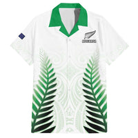 Custom New Zealand Fern Football Family Matching Long Sleeve Bodycon Dress and Hawaiian Shirt Simple Style LT05 Dad's Shirt - Short Sleeve White - Polynesian Pride