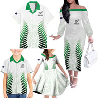 Custom New Zealand Fern Football Family Matching Off The Shoulder Long Sleeve Dress and Hawaiian Shirt Simple Style LT05 - Polynesian Pride