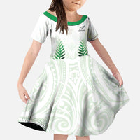 Custom New Zealand Fern Football Family Matching Off Shoulder Maxi Dress and Hawaiian Shirt Simple Style LT05 Daughter's Dress White - Polynesian Pride