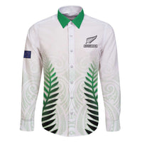 Custom New Zealand Fern Football Family Matching Short Sleeve Bodycon Dress and Hawaiian Shirt Simple Style LT05 Dad's Shirt - Long Sleeve White - Polynesian Pride