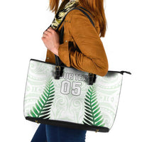 Custom New Zealand Fern Football Leather Tote Bag Simple Style LT05 White - Polynesian Pride
