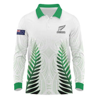 Custom New Zealand Fern Football Long Sleeve Polo Shirt Simple Style LT05 White - Polynesian Pride