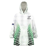 Custom New Zealand Fern Football Wearable Blanket Hoodie Simple Style LT05 One Size White - Polynesian Pride