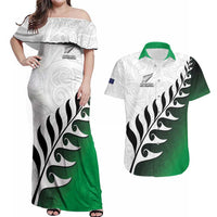 Custom New Zealand Football Couples Matching Off Shoulder Maxi Dress and Hawaiian Shirt Go Aotearoa LT05 Green - Polynesian Pride
