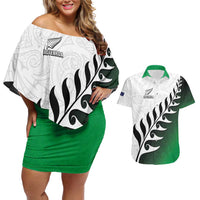 Custom New Zealand Football Couples Matching Off Shoulder Short Dress and Hawaiian Shirt Go Aotearoa LT05 Green - Polynesian Pride