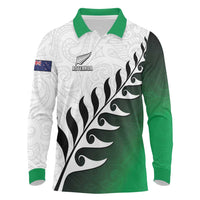 Custom New Zealand Football Long Sleeve Polo Shirt Go Aotearoa LT05 Green - Polynesian Pride