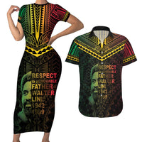 Happy Vanuatu Father Lini Day Couples Matching Short Sleeve Bodycon Dress and Hawaiian Shirt LT05 Black - Polynesian Pride