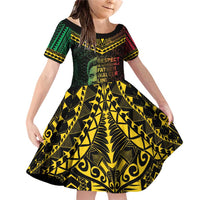 Happy Vanuatu Father Lini Day Family Matching Off Shoulder Short Dress and Hawaiian Shirt LT05 Daughter's Dress Black - Polynesian Pride