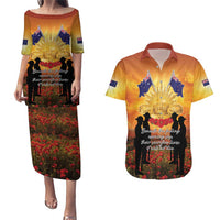 ANZAC Day Couples Matching Puletasi and Hawaiian Shirt Remembrance Tribute Soldiers And Poppy Field LT05 Orange - Polynesian Pride