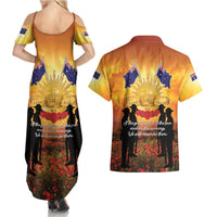 ANZAC Day Couples Matching Summer Maxi Dress and Hawaiian Shirt Remembrance Tribute Soldiers And Poppy Field LT05 - Polynesian Pride