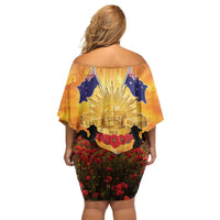 ANZAC Day Family Matching Off Shoulder Short Dress and Hawaiian Shirt Remembrance Tribute Soldiers And Poppy Field LT05 - Polynesian Pride