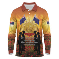 ANZAC Day Long Sleeve Polo Shirt Remembrance Tribute Soldiers And Poppy Field LT05 Orange - Polynesian Pride