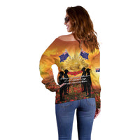 ANZAC Day Off Shoulder Sweater Remembrance Tribute Soldiers And Poppy Field