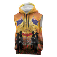 ANZAC Day Sleeveless Zip Hoodie Remembrance Tribute Soldiers And Poppy Field LT05 Orange - Polynesian Pride