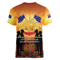 ANZAC Day Women V-Neck T-Shirt Remembrance Tribute Soldiers And Poppy Field LT05 - Polynesian Pride