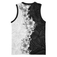 Hawaii Hibiscus Flowers Basketball Jersey Grayscale Polynesian Pattern