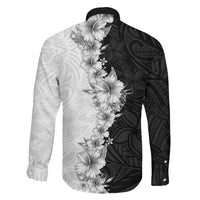 Hawaii Hibiscus Flowers Family Matching Long Sleeve Bodycon Dress and Hawaiian Shirt Grayscale Polynesian Pattern LT05 - Polynesian Pride