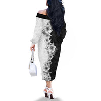Hawaii Hibiscus Flowers Family Matching Off The Shoulder Long Sleeve Dress and Hawaiian Shirt Grayscale Polynesian Pattern LT05 - Polynesian Pride