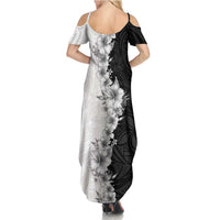 Hawaii Hibiscus Flowers Family Matching Summer Maxi Dress and Hawaiian Shirt Grayscale Polynesian Pattern LT05 - Polynesian Pride