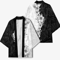 Hawaii Hibiscus Flowers Kimono Grayscale Polynesian Pattern