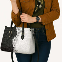 Hawaii Hibiscus Flowers Leather Bag Grayscale Polynesian Pattern