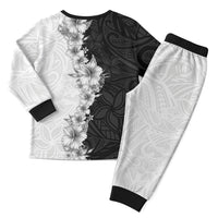 Hawaii Hibiscus Flowers Christmas Pajama Set Grayscale Polynesian Pattern
