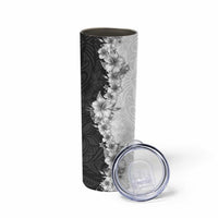 Hawaii Hibiscus Flowers Skinny Tumbler Grayscale Polynesian Pattern