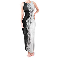 Hawaii Hibiscus Flowers Tank Maxi Dress Grayscale Polynesian Pattern