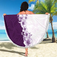 Hawaii Hibiscus Flowers Beach Blanket Purple Polynesian Pattern