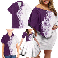 Hawaii Hibiscus Flowers Family Matching Off Shoulder Short Dress and Hawaiian Shirt Purple Polynesian Pattern LT05 - Polynesian Pride