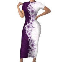 Hawaii Hibiscus Flowers Family Matching Short Sleeve Bodycon Dress and Hawaiian Shirt Purple Polynesian Pattern LT05 Mom's Dress Purple - Polynesian Pride