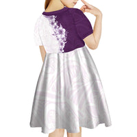 Hawaii Hibiscus Flowers Kid Short Sleeve Dress Purple Polynesian Pattern