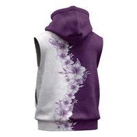 Hawaii Hibiscus Flowers Sleeveless Zip Hoodie Purple Polynesian Pattern
