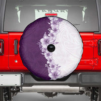 Hawaii Hibiscus Flowers Spare Tire Cover Purple Polynesian Pattern