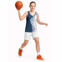 Hawaii Hibiscus Flowers Basketball Jersey Blue Polynesian Pattern
