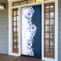 Hawaii Hibiscus Flowers Door Cover Blue Polynesian Pattern