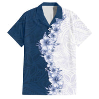 Hawaii Hibiscus Flowers Family Matching Off The Shoulder Long Sleeve Dress and Hawaiian Shirt Blue Polynesian Pattern LT05 Dad's Shirt - Short Sleeve Blue - Polynesian Pride