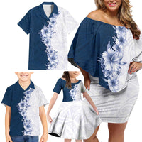 Hawaii Hibiscus Flowers Family Matching Off Shoulder Short Dress and Hawaiian Shirt Blue Polynesian Pattern LT05 - Polynesian Pride