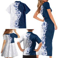 Hawaii Hibiscus Flowers Family Matching Short Sleeve Bodycon Dress and Hawaiian Shirt Blue Polynesian Pattern LT05 - Polynesian Pride