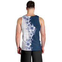 Hawaii Hibiscus Flowers Men Tank Top Blue Polynesian Pattern