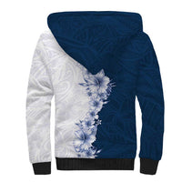 Hawaii Hibiscus Flowers Sherpa Hoodie Blue Polynesian Pattern