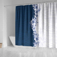 Hawaii Hibiscus Flowers Shower Curtain Blue Polynesian Pattern