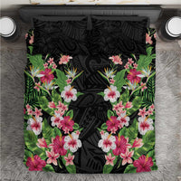 Hawaii Tropical Flowers Bedding Set Black Polynesian Tattoo Art