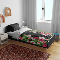 Hawaii Tropical Flowers Bedding Set Black Polynesian Tattoo Art