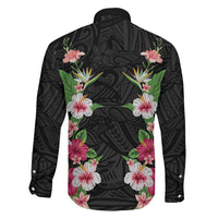 Hawaii Tropical Flowers Family Matching Off Shoulder Maxi Dress and Hawaiian Shirt Black Polynesian Tattoo Art LT05 - Polynesian Pride
