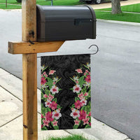 Hawaii Tropical Flowers Garden Flag Black Polynesian Tattoo Art